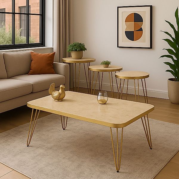 Jungengel Couchtisch Set 4-teilig Travertin Creme günstig online kaufen