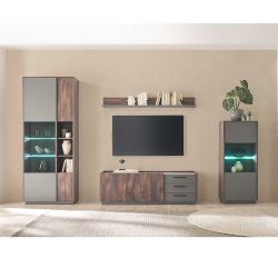 Wohnzimmerwohnwand 4-teilig in Eiche dunkel Anthrazit (vierteilig) günstig online kaufen