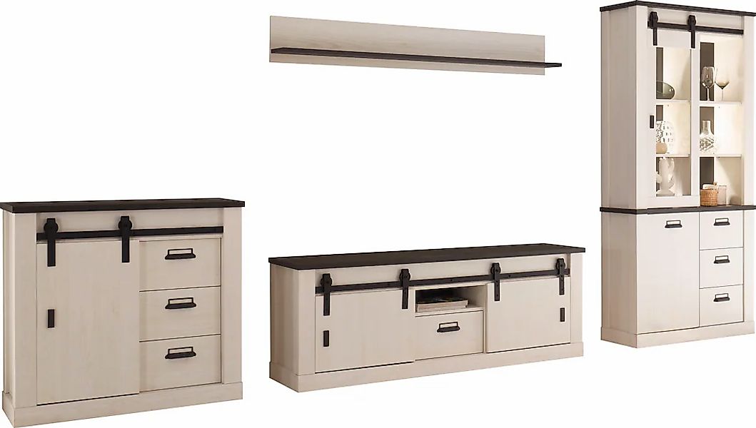 Home affaire Wohnwand "SHERWOOD" 4 Stk. tlg. mit Scheunentorbeschlag, Apoth günstig online kaufen