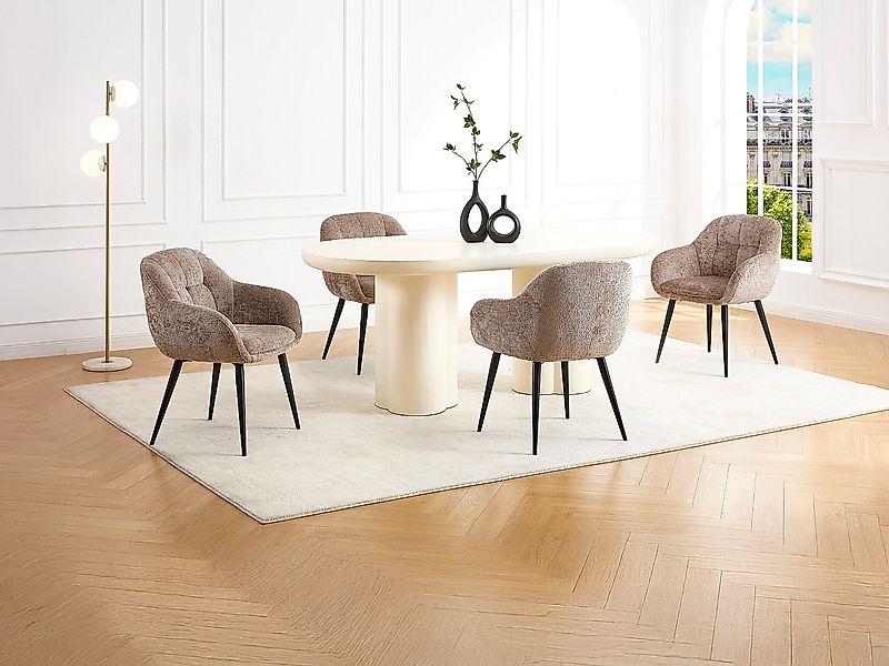 2‑er Set Stühle mit Armlehnen - Textilstoff & Metall - Taupe - LASSANDRA vo günstig online kaufen