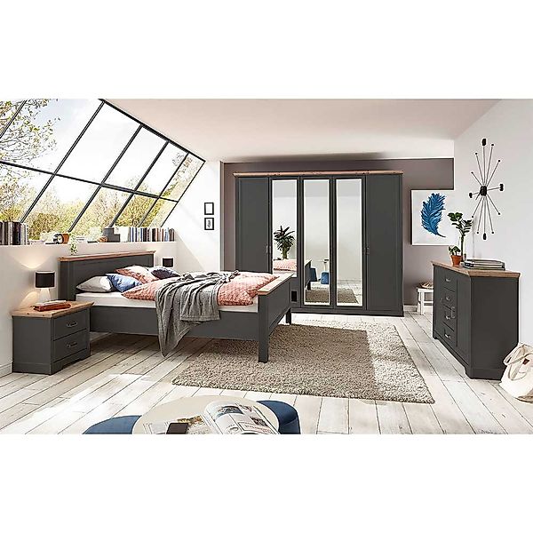 Komplettschlafzimmer Landhaus in Dunkelgrau Wildeichefarben (fünfteilig) günstig online kaufen