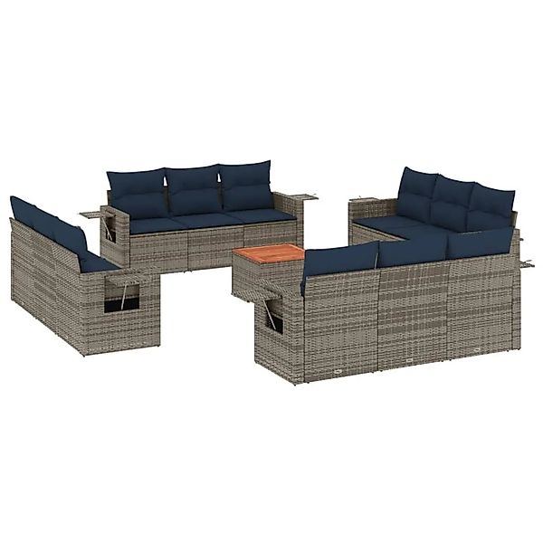 vidaXL 13-Tlg Gartensofa-Set mit Kissen Grau Polyrattan 3224500 günstig online kaufen