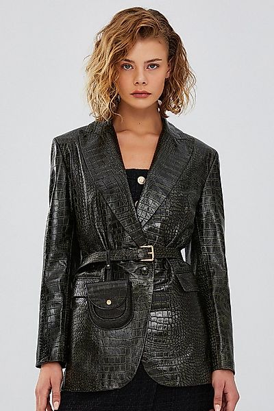 Derimod Lederjacke Karla Bedruckter Lederblazer Regular Fit, Knopfverschlus günstig online kaufen