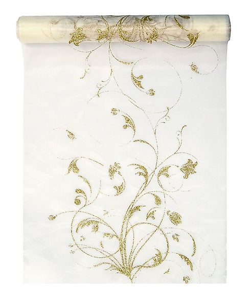 partydeco Tischläufer, Tischläufer Organza 9m x 36cm Blumenmuster, creme / günstig online kaufen