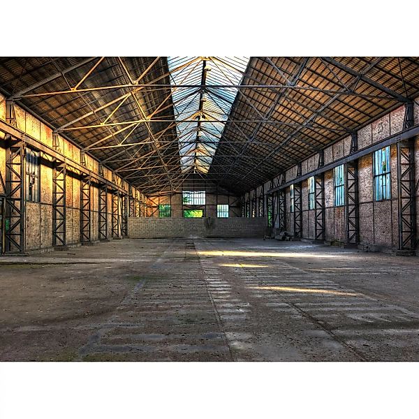 Fototapete Industrial Halle Grau Gelb 3,50 m x 2,55 m FSC® günstig online kaufen
