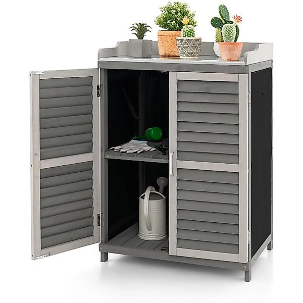 Costway Gartenschrank Holz Lagerschrank Garten Grau günstig online kaufen