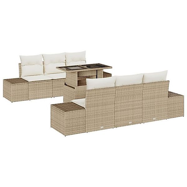 vidaXL Loungesofa 7-tlg. Garten-Sofagarnitur mit Kissen Beige Poly Rattan, günstig online kaufen