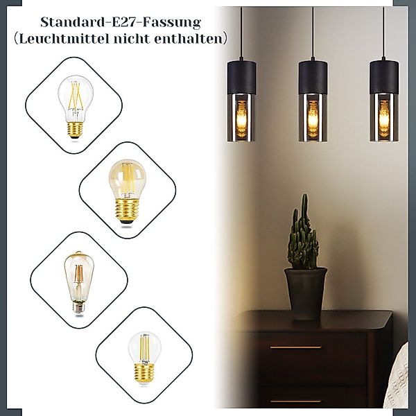 Nettlife Pendelleuchte Schwarz Esstisch E27 1/3/4 Flammig Glasschirm Hängel günstig online kaufen