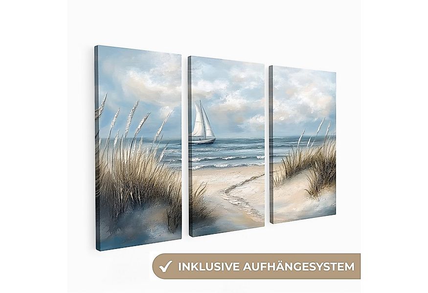 MuchoWow Leinwandbild Strand - Farbe - Natur - Boot, Fotodruck (3 St), Wand günstig online kaufen