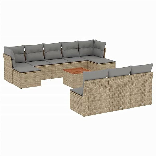 vidaXL 11-tlg Garten-Sofagarnitur mit Kissen Beige Poly Rattan Modell 103 günstig online kaufen