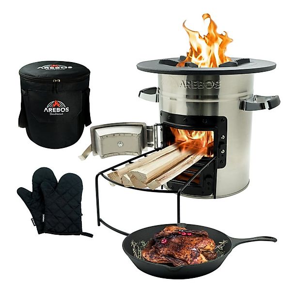 Arebos Feuerstelle Raketenofen inkl. Grillpfanne Dutch Oven BBQ, (Set), Ink günstig online kaufen