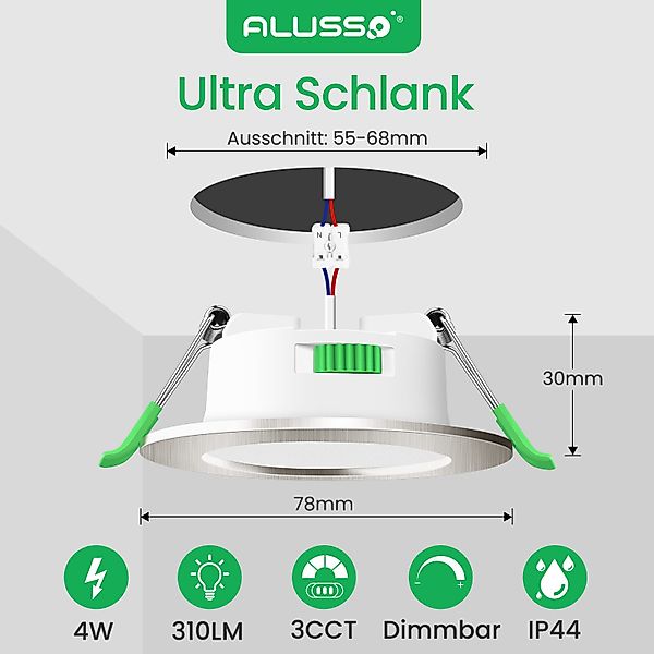 ALUSSO LED Einbaustrahler 6er-Set, Decken Leuchte, günstig online kaufen