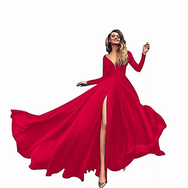 RUZU UG Dirndl Einfarbiges, sexy Kleid mit tiefem V-Ausschnitt und langen Ä günstig online kaufen