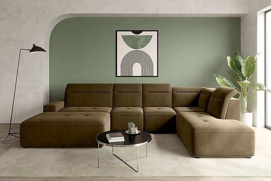 99rooms Wohnlandschaft Elvaro, Sofa, U-Form, Rundumbezug aus Velours PALLAD günstig online kaufen