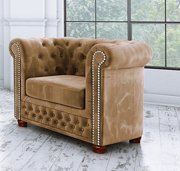 S-Style Möbel Chesterfield-Sessel Leeds aus Samt-Stoff günstig online kaufen