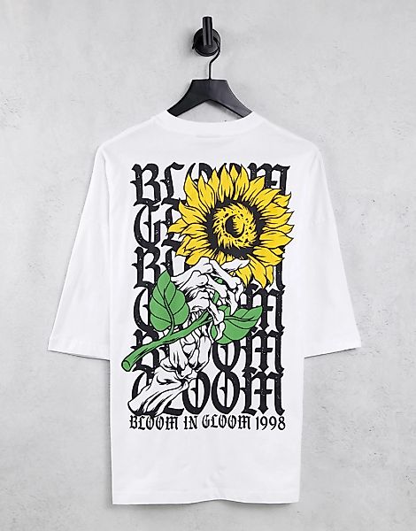 ASOS DESIGN – Oversize-T-Shirt in Weiß mit Sonnenblumen-Print hinten günstig online kaufen