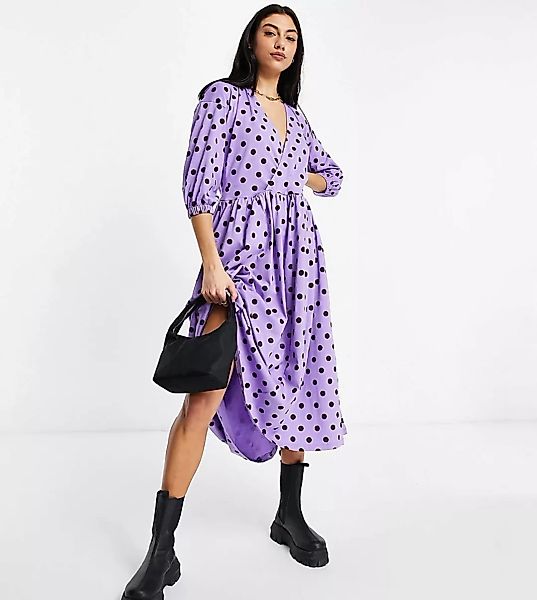 ASOS DESIGN Tall – Midi-Hängerkleid mit Wickeloberteil und lila-schwarzem T günstig online kaufen