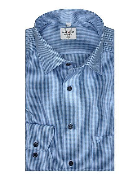 MARVELIS Businesshemd Blau Weiß kariert, Modern günstig online kaufen