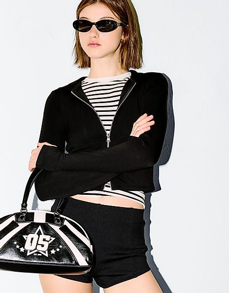 Bershka Hoodie Mit Reißverschluss, Modal Und Kapuze Damen Xs Schwarz günstig online kaufen