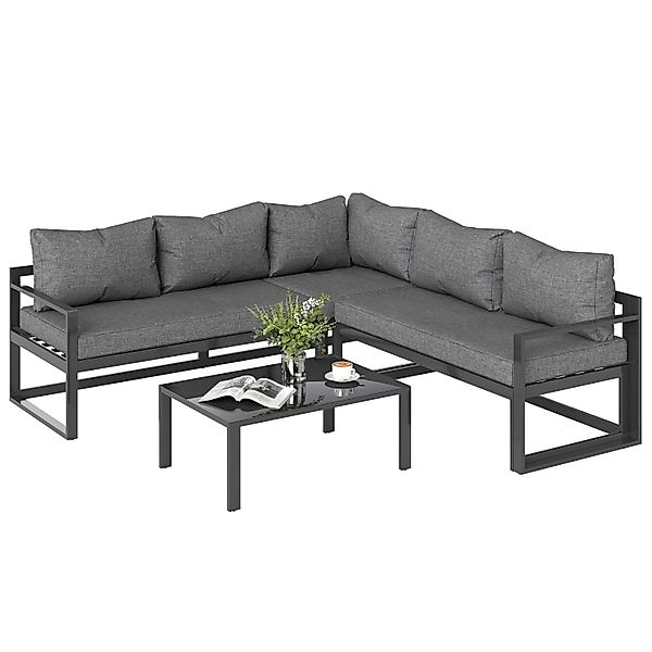 Outsunny Gartenmöbel-Set Aluminium Gehärtetes Glas 212B x 70T x 65H cm Grau günstig online kaufen