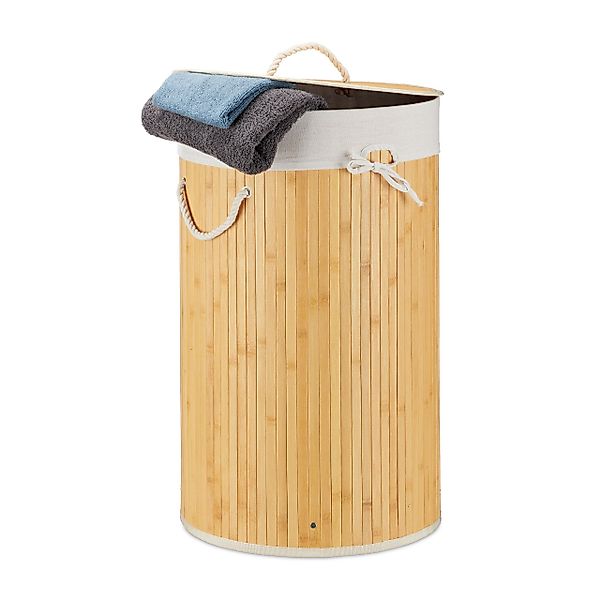 relaxdays Wäschekorb Bambus rund, Creme günstig online kaufen
