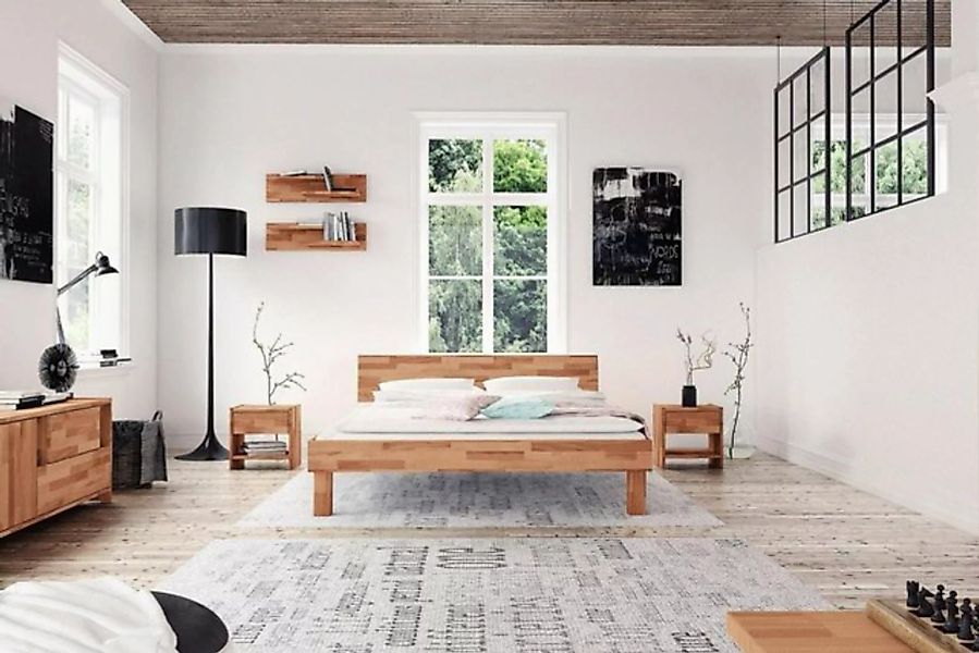 Natur24 Einzelbett Bett Zigo 1 Sonderlänge 140x220 Kernbuche Holzkopfteil u günstig online kaufen