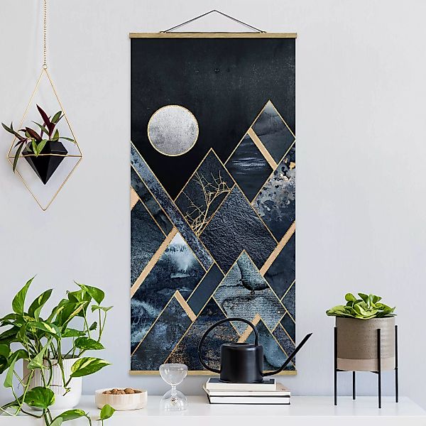 Stoffbild Abstrakt mit Posterleisten - Hochformat Goldener Mond abstrakte s günstig online kaufen