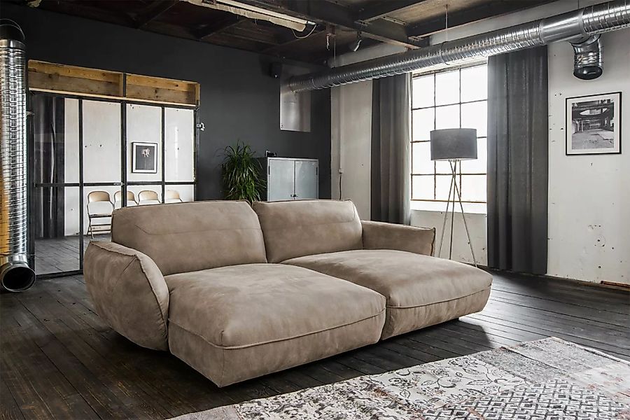 KAWOLA Sofa DAVITO Big Sofa Longchair Lederimitat im Vintagelook braun günstig online kaufen