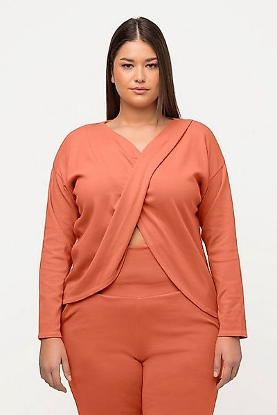 Ulla Popken Longsleeve Yoga-Shirt drapiert V-Ausschnitt Langarm günstig online kaufen
