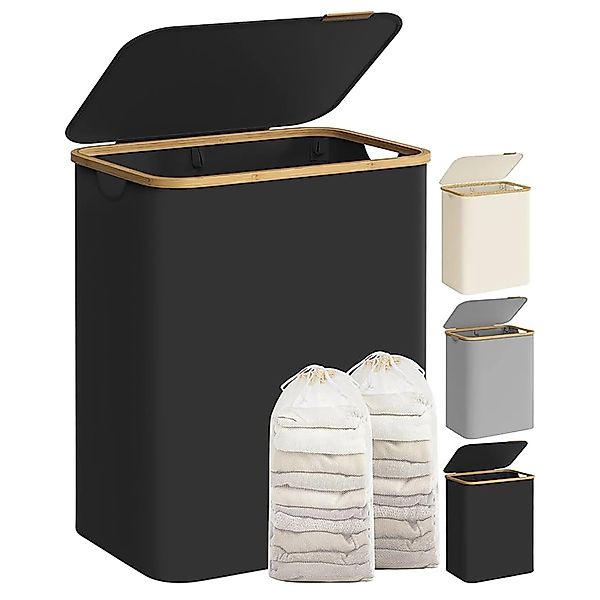 Songmics Wäschesammler Roxanne mit 2 Fächer 130 l Schwarz günstig online kaufen