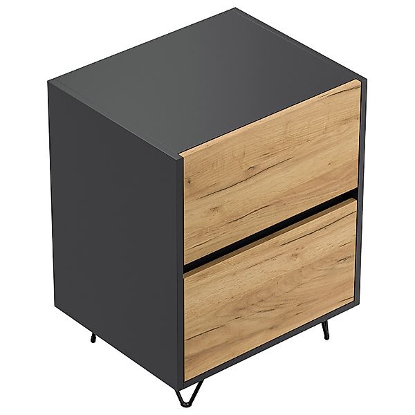 Posseik Nachttisch Industrial A 2 Schubladen 50 cm Grafit Eiche Front günstig online kaufen