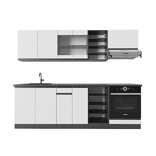 Vicco R-Line Küchenzeile Weiß/Anthrazit 240 cm J-Shape günstig online kaufen