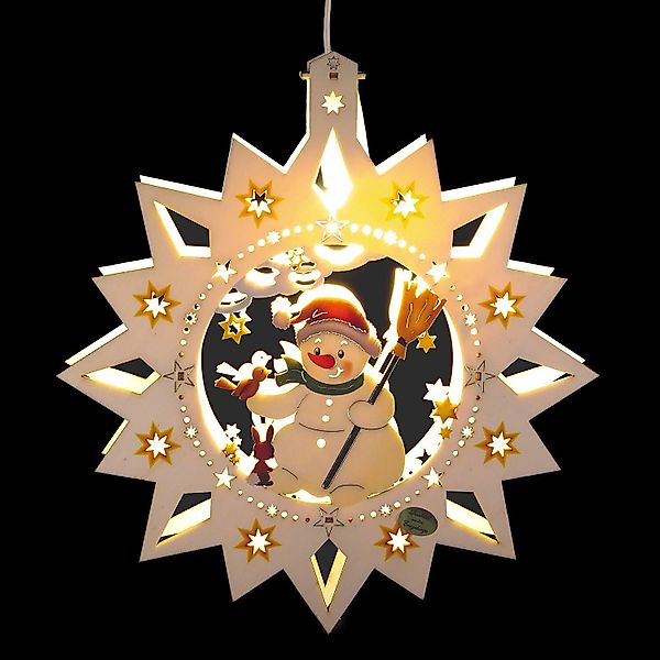 Erzgebirge-Palast Schwibbogen Fensterbild Schneemann, bunt (32cm) günstig online kaufen