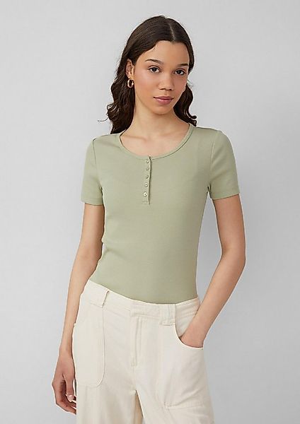 QS Kurzarmshirt T-Shirt Geripptes T-Shirt mit Knopfleiste günstig online kaufen