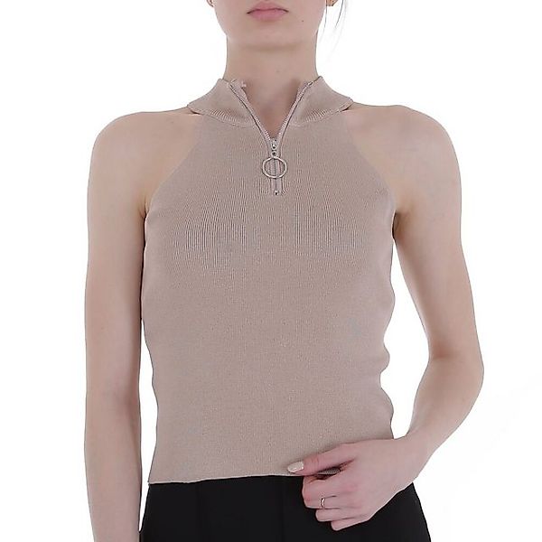 Ital-Design Tanktop Damen Freizeit Cold Shoulder Stretch Top in Beige günstig online kaufen