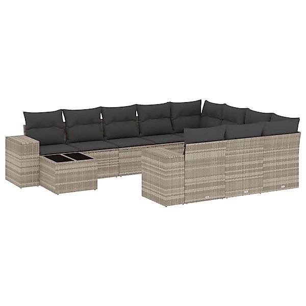 vidaXL 11-Tlg Garten-Sofagarnitur mit Kissen Hellgrau Poly Rattan 3223131 günstig online kaufen