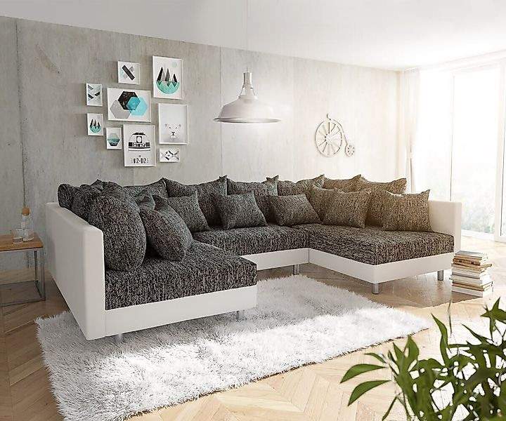 Wohnlandschaft Clovis Weiss Schwarz Modulares Sofa günstig online kaufen