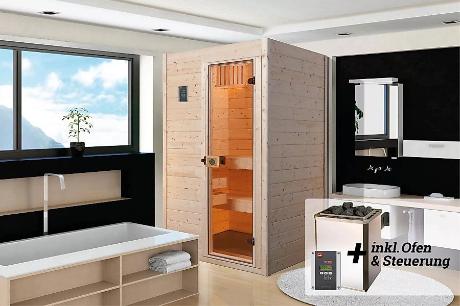 Weka Massivholz-Sauna Valida 1 Sparset 4,5 kW OS digi. Steuerung Glastür günstig online kaufen