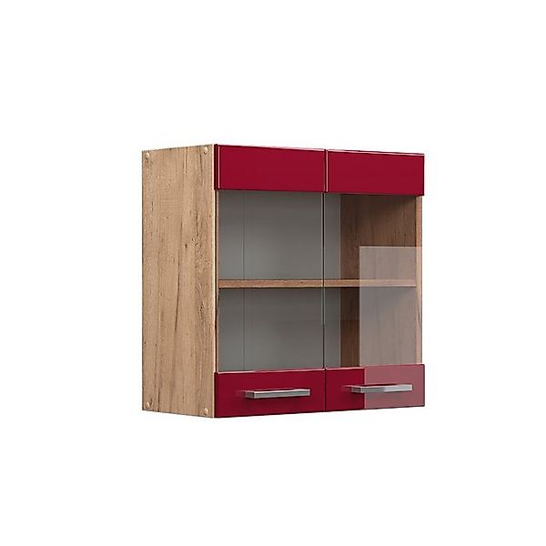 Vicco Küchenglasschrank R-Line Bordeaux Hochglanz/Goldkraft Eiche 60 cm günstig online kaufen
