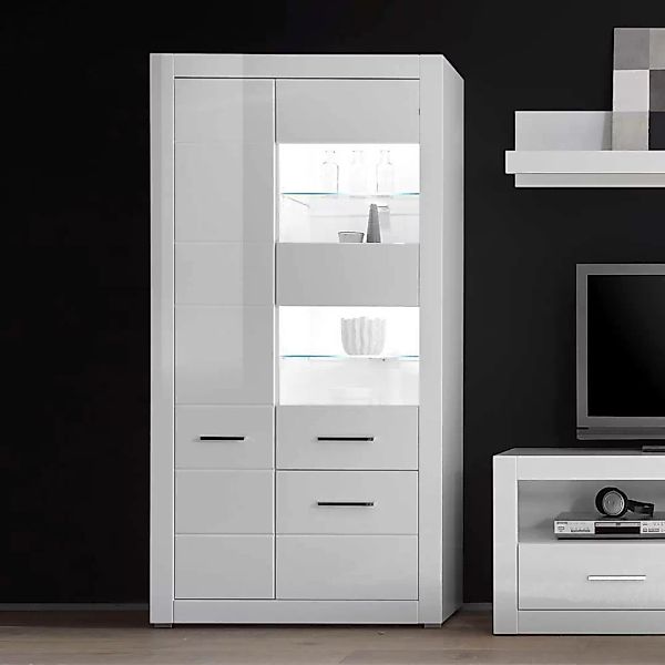 Wohnzimmervitrine in Weiß Hochglanz 100 cm breit günstig online kaufen