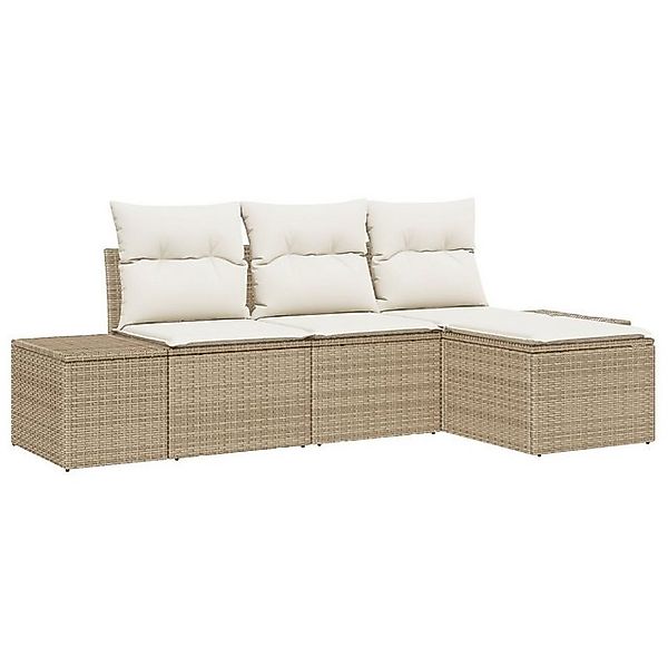 vidaXL Loungesofa 4-tlg. Garten-Sofagarnitur mit Kissen Beige Poly Rattan, günstig online kaufen