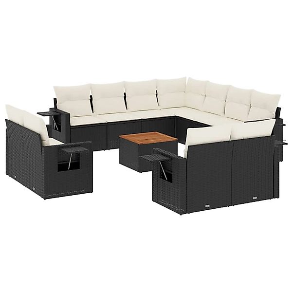 vidaXL 12-Tlg Garten-Sofagarnitur mit Kissen Schwarz Poly Rattan 3257155 günstig online kaufen