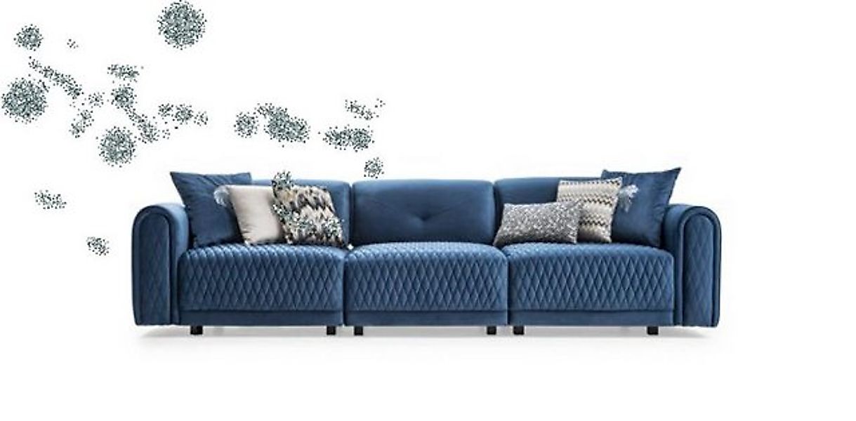 Xlmoebel Sofa Modernes Design Blaues Leder-Sofa für 4 Personen im Wohnzimme günstig online kaufen