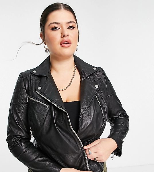 Barney's Originals Plus – Clara – Jacke aus echtem Leder-Schwarz günstig online kaufen