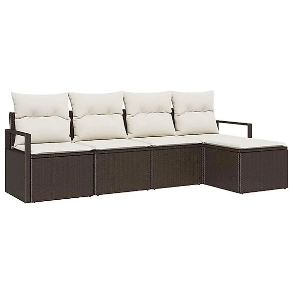 vidaXL Sofa Set mit Kissen 5-Tlg Braun und Creme Poly-Rattan 3355007 günstig online kaufen