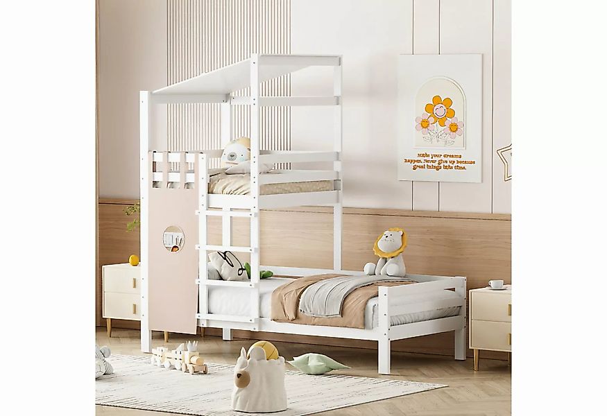 SOFTWEARY Kinderbett mit Lattenrost, Spielturm und Leiter (90x200 cm), Holz günstig online kaufen