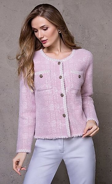 Passioni Strickjacke Kurze Jacke in Tweed-Optik mit gestreiftem Kontrastsau günstig online kaufen