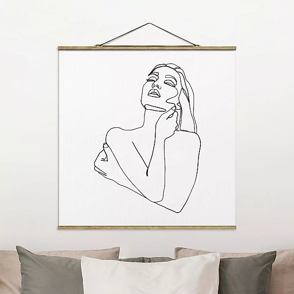Stoffbild Abstrakt mit Posterleisten - Quadrat Line Art Frau Oberkörper Sch günstig online kaufen