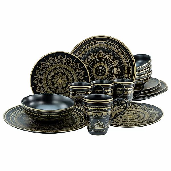 CreaTable Kombiservice MANDALA GOLD schwarz Steinzeug 16 tlg. günstig online kaufen