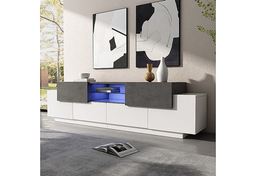 Merax Lowboard in Marmoroptik mit LED (1 St), TV-Schrank mit Glasablage, 2 günstig online kaufen